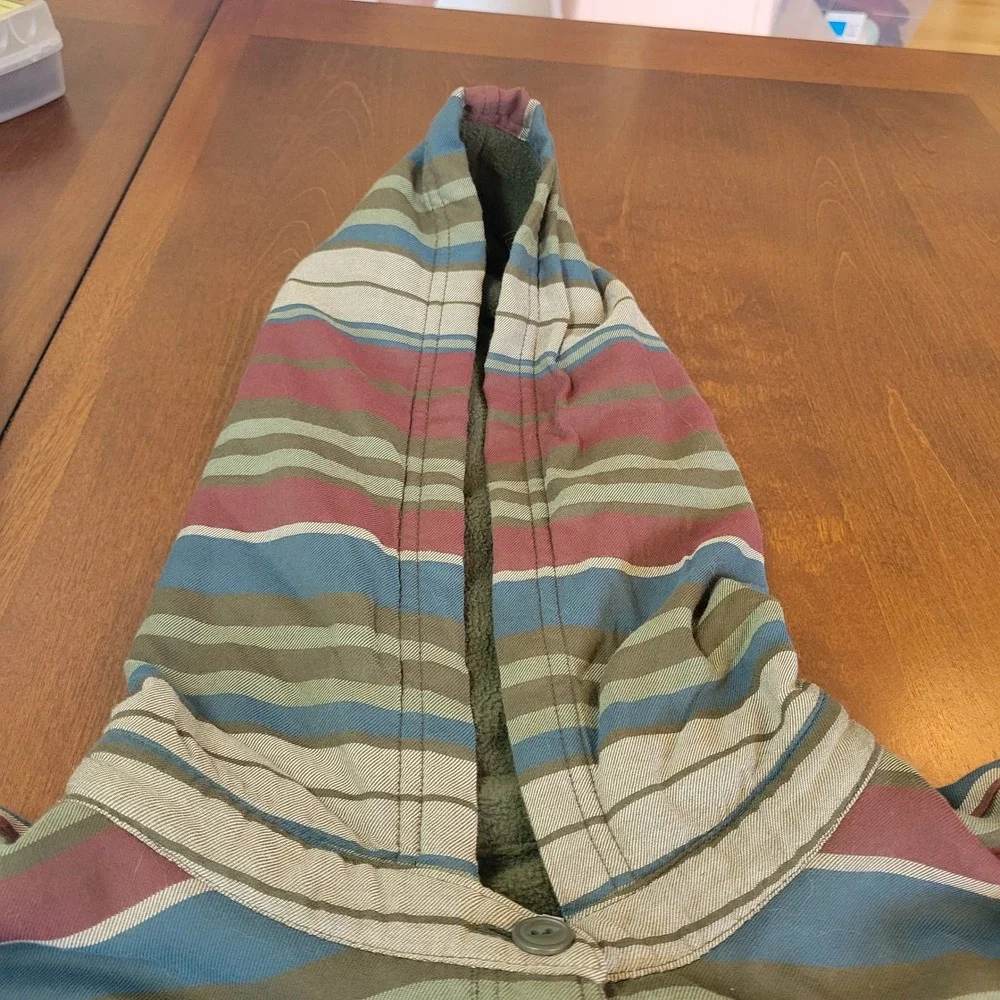 LL Bean Womens XL Petite Striped Fleece Lined Hooded Flannel Shirt Jacket